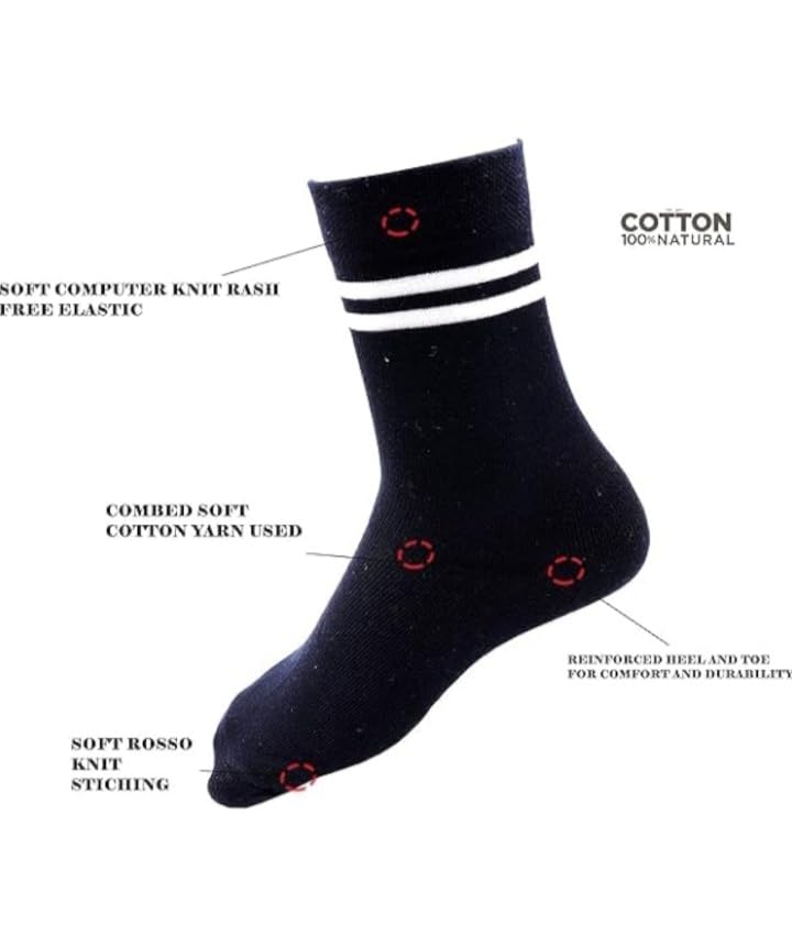 Image of Boys & Girls Navy Blue Color With White Strips Cotton Calf Length School Socks (Pack of 6 Pairs)