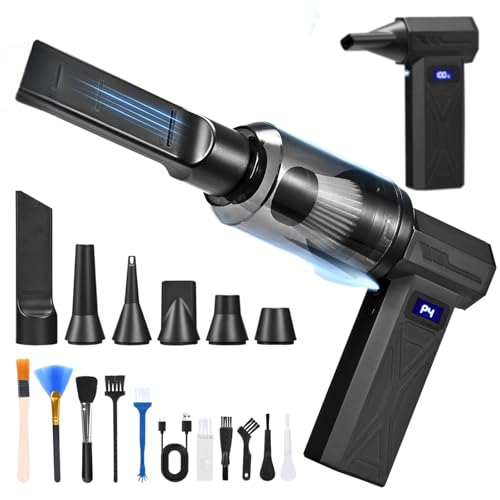 Soplador de aire eléctrico 2-en-1 sopladora y aspiradora. 150000 RPM superpotencia, 4 velocidades ajustables, inalámbrico. Con luz LED. Ideal para teclados de PC, hogar, exterior y auto