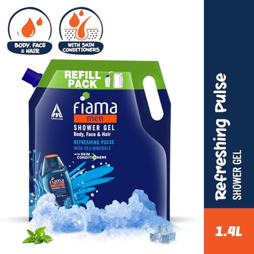 Image of Fiama Men Body Wash Shower Gel Refreshing Pulse, 1.4L Body Wash Refill Pack for Men with Skin Conditioners & Sea Minerals for Moisturized Skin, Skin Friendly pH, For All Skin Types