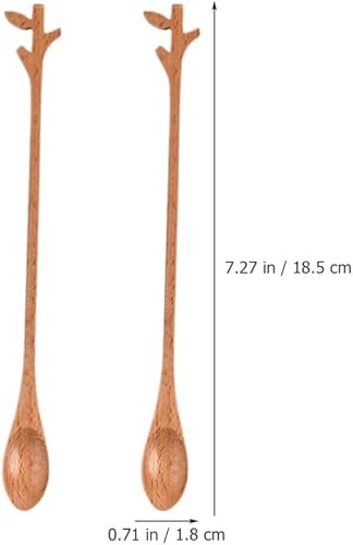 Miniatura 5 de UPKOCH 4 cucharas de café de hoja de madera, agitadores de cuchara de mango largo, cucharas de degustación, cucharas de té helado para bebidas frías