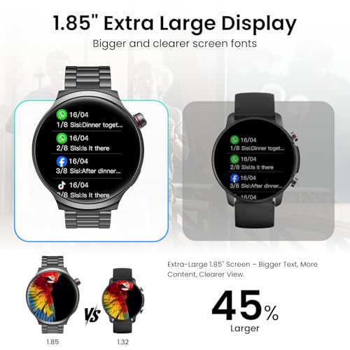Image of AMAZTIM Smart Watch for Men, 1.85 inch Large Display, 40-Day Daily Use Battery, Answer /Make Calls, 100+ Sports Modes, Compatible Android & iOS (Includes Steel Strap & Charging Dock)