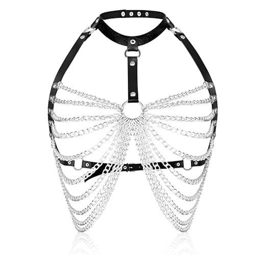 KWJEIULSOQ Körperkette Body Chain Sexy Outfit für Damen,Körperkette Festival Rave Outfit Damen Reizwäsche Outfit Sexspielzeug,Dessous Damen Sexy Reizwäsche Techno Outfit (Schwarz Brustkette)