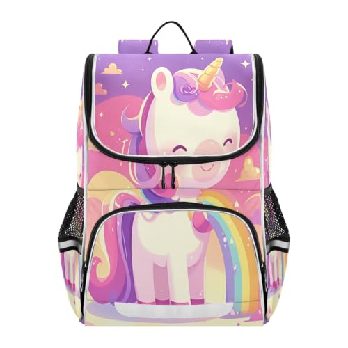 Sac à dos scolaire grande capacité licorne arc-en-ciel enfant pour fille et garçon primaire