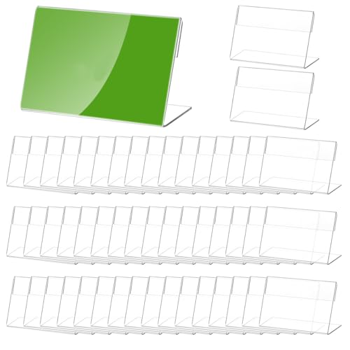 Byfoyif 50 unidades - Portaetiquetas de precio en forma de L, soporte de etiqueta transparente 8 x 5 x 2,8 cm, etiquetas de precio acrílico para tarjeta transparente impermeable para exhibición de