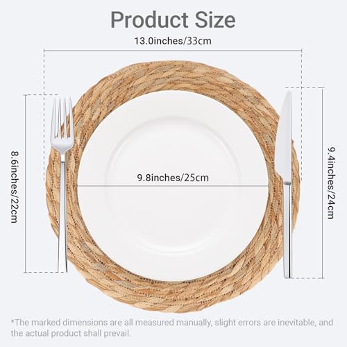 Image of Round Woven Placemats Set of 6-13 Inch Natural Water Hyacinth Place Mats for Dining Table, Boho Farmhouse Kitchen Table Decor, Rustic Braided Table Mats for Daily Use & Holiday Table Setting