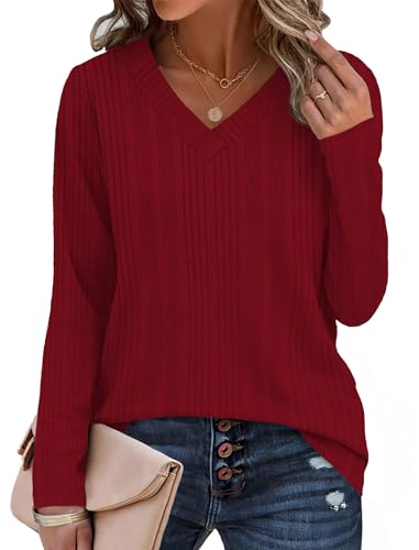 Business Casual Outfits for Women Loose Fit Casual Maternity Clothes V Neck Tunic Sweaters to Wear with Leggings Loose Fit 2XL Burgundy