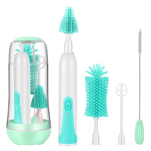 Image of Aerofrog Electric Baby Bottle Brush Cleaner Set,8 in 1 Automatic Baby Bottle Cleaning Kit,Silicone Bottle Brush,Green