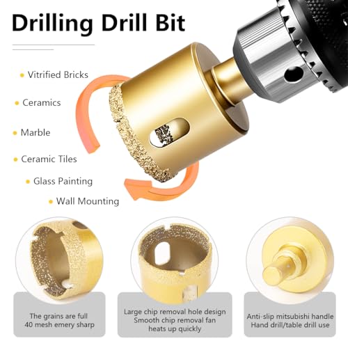 Image of Serplex Set of 12Pcs Diamond Drill Bit Hole Saw Kit for Ceramic & Tile, Multi-Size Diamond-Coated Hole Saw Set for Glass, Marble & Porcelain, Precision Cutting Bits with Storage Case