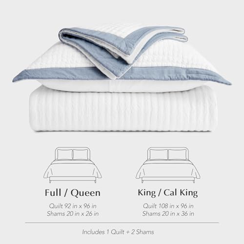 EVERGRACE Cotton Border Frame Tack-Stitch Quilt Bedding Set Queen Size, Coastal Oversized 3 Pieces Lightweight Bedspread Coverlet for All Season, with 2 Matching Shams, Blue Linen - Image 8