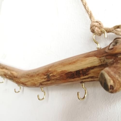 ivamulie 2 Stück Dekorative Zweige Aus Natürlichem Treibholz, Bauernhaus, Zuhause, Wanddekoration, Hängende Schmuck-Organizer mit 5 Haken, Einfach zu Bedienen