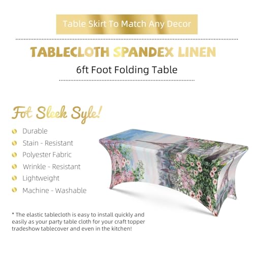 Nappe de table extensible motif fleurs et Tour Eiffel lavable 1,8 m - 6