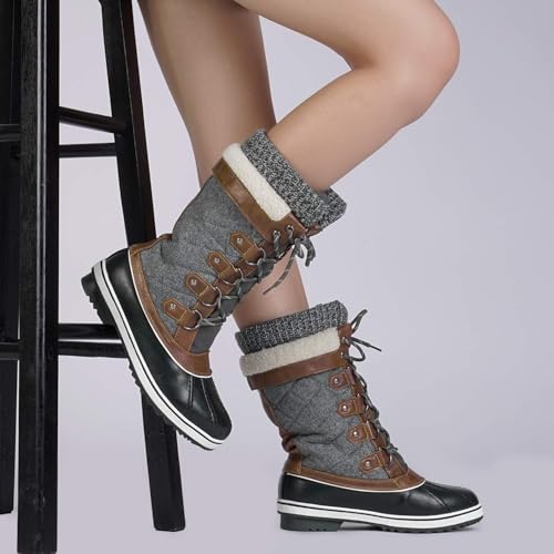 DREAM PAIRS DREAM PAIRS Women's Mid-Calf Waterproof Winter Snow Boots,Size 12,Black/Grey,MONTE_02
