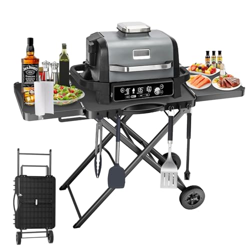 Portable Grill Cart for Ninja Woodfire OG700 OG800 OG900 Blackstone Griddle for Weber Q100 Q200 Q300 Pizza Oven Collapsible Grill Stand for Most Portable Grills Large Surface Grill Trolley