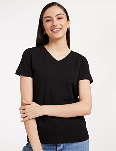 Amazon Brand - Symbol Women's Cotton Stretch Regular Fit V Neck Half Sleeve T-Shirt (Pack of 2) (TS-2 CONT_Mint & Black_M) - Image 2 thumbnail