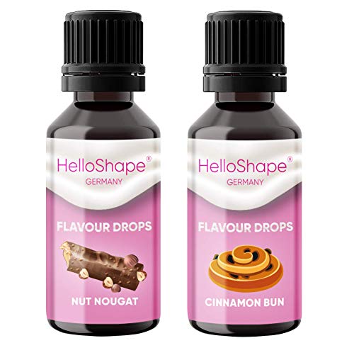 Flavour Drops - Set senza zucchero, 2 x 30 ml/Torrone Nocciole & Cannella/gocce di sapore, senza caloria, per dolcificare con dosatore, vegano, per ioghurt naturale, porridge o quark - Hello Shape