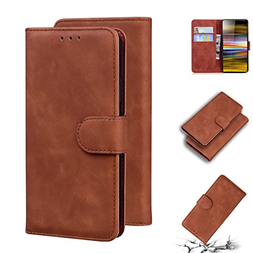 LMFULM® Hülle für Sony Xperia 10 Plus I3213 I4213 I4293 I3223 (6,5 Zoll) PU Leder Magnet Brieftasche Lederhülle Tasche Flip Cover Ledertasche Stent-Funktion Hülle Braun