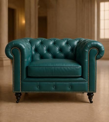 Image of A to Z Furniture Classic Sofa Set Luxury Chesterfield Leatherette Sofa in for Home Living Room & Office (3+2+1=6 Seater Sofa Teal-Green)