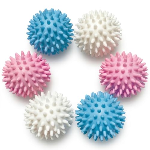 Laundry Dryer Balls Reusable Anti Static 6 Pack, Mini Spiky Washer Agitator for Pet Hair Removal, Washing Machine Balls to Reduce Wrinkles, Dry Time for Fluffing Down Jacket, Bedding (Assorted Colors)