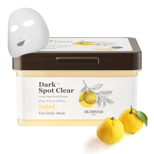 Image of SKINFOOD Yuja C Vita Daily Sheet Mask, Korean 5-Minute Quick Skincare Hack, Triple Blemish & Dark Spot Care, Skin Tone Improvement Face Mask for Transparent and Clear Skin, Bulk Pack (30EA)