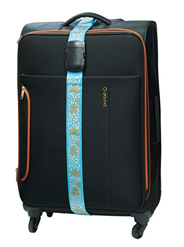 Orb Travel Premium Designer Luggage Strap Ls326-Blooms - Turquoise/Metallic Gold #TOP1