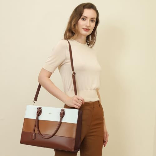Keyli 3pcs Sets Laptop Bag for Women,15.6 Work Tote Bags Waterproof Leather Business Computer Briefcase with Clutch Purses Casual Shoulder Handbag Messenger Bag for Travel Office Brown - image 4