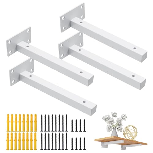 4 Piezas Soportes para Estante Soporte Estanterías de Metal, Soporte Pared Balda Flotante Escuadra, Escuadras Baldas de Hierro Pared Montaje de Estanterias Colgantes Bricolaje Blanco(35cm/14in)