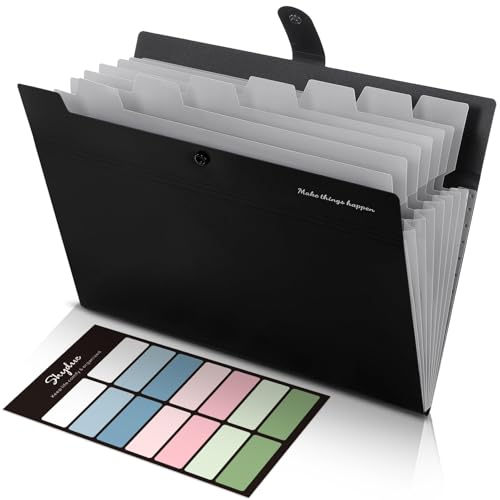 Image of SKYDUE 8 Pockets Expanding File Folders, Accordion Folders, Portable Paper Bill Receipt Organizer, Letter Size, Home College School Office Supplies, Black
