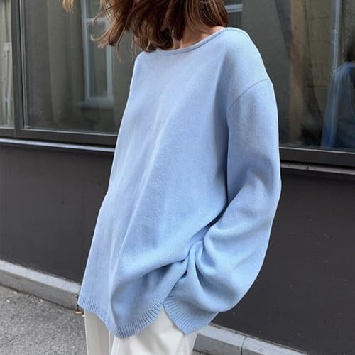 Low Back Loose Knit Long Sleeve Sweater Scoop Draped Backline Side Curve Hem Pullover Minimalist Knitwear2