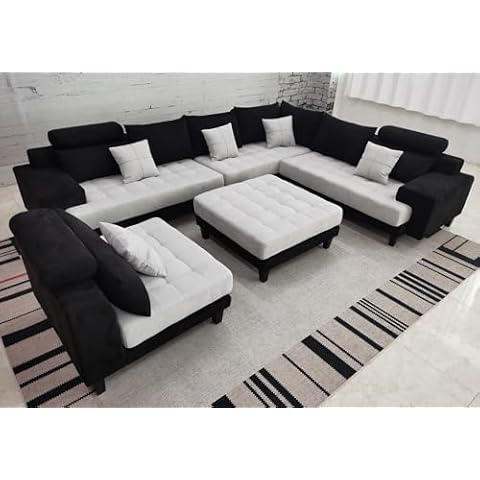 Stendmar 5pc L Shape U Shape Reversible Multifunction 2-Tone Black/Gray Microfiber Big Sectional Sofa Set S150DBG Cover