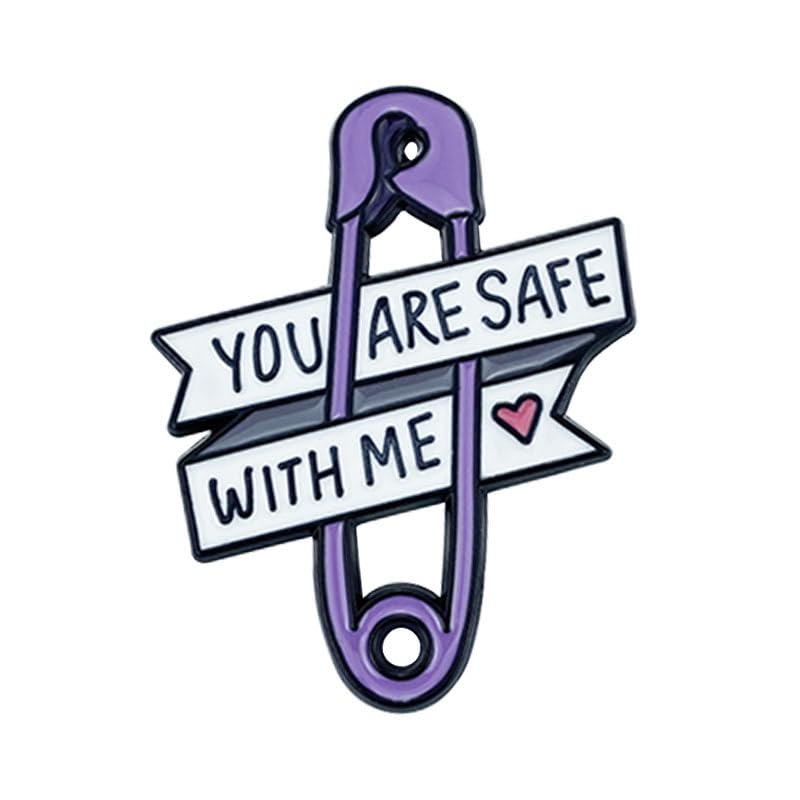 You Are Safe With Me Safety Lapel Brooch Pin Anxiety Enamel Pin Cute Comfort Gift For Anxious Friend Therapist Psychologist Mental Health Awareness Brooches Anxiety Relief Decoration Jewelry Accessories