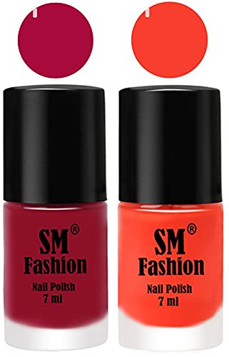 Image of Long Lasting Nail Polish | Nail Paint Combo 7 ml Each) - Set of 2 Raspberry-Light Orange
