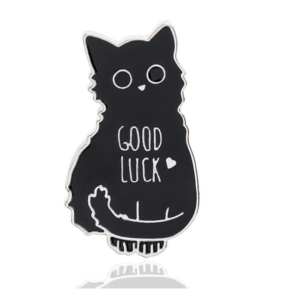 Good Luck Black Enamel Cat Brooches Button Pins for Clothes Bag Backpack The Badge Of Cartoon Animal Jewelry Gift for Friends Kids, Enamel