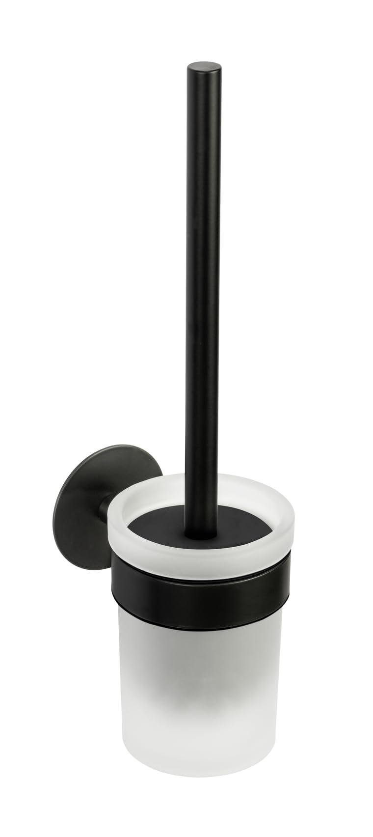 Schöner Wohnen Kollektion WC-Garnitur Mod. Meleto Edelstahl rostfrei matt Schwarze Halterung satiniertes Glas Bürstenkopf flexibel Maße 9,5 cm x 36 cm x 12,5 cm Farbe Schwarz