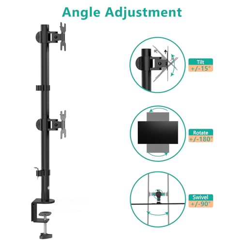 Image of WALI Dual Monitor Desk Stand Free Standing LCD LED Flat Screen TV Holds in Vertical Position 2 Screens up to 27 Inch with Optional Grommet Base (MF002XLS), Black