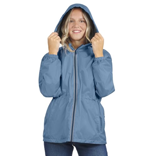 PERLETTI Regenjacke Damen Blau mit Hohe Sichtbarkeit - Reflektierende Regenponcho Windbreaker Trainingsjacke für Frauen - Wasserdichte Outdoor Rain Jacket - Anorak für...