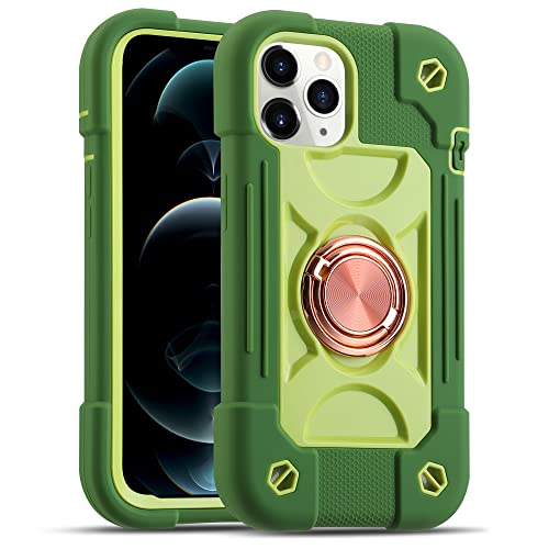 MARKILL Compatible with iPhone 12/12 Pro Case 6.1 Inch with 360 Degree Rotate Ring Stand, Military Grade Drop Protection Heavy Duty Case 3 in 1 Protective Cover for iPhone 12/12 Pro. Avocado