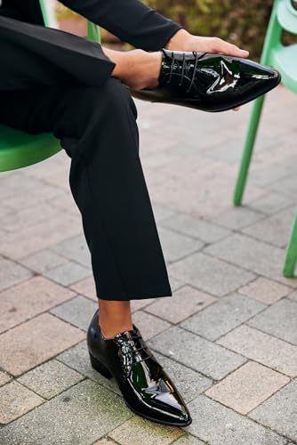 Image of CALTO Men's Invisible Height Increasing Elevator Shoes - Jet Black Patent Leather Lace-up Formal Dress Oxfords - 2.8 Inches Taller - K2726 - Size 11.5 D(M) US