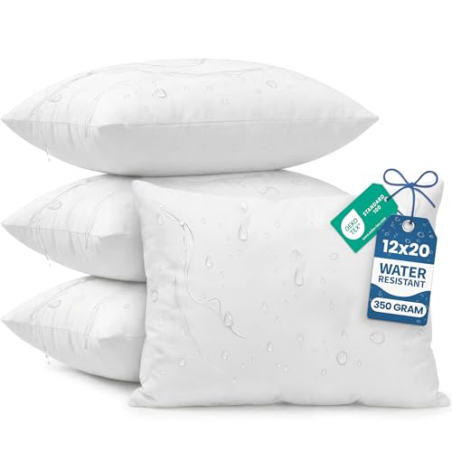 Image of Utopia Bedding Outdoor Pillow Inserts 12 x 20 Inches (Pack of 4, White), Water Resistant Garden Throw Pillows for Patio and Porch Furniture