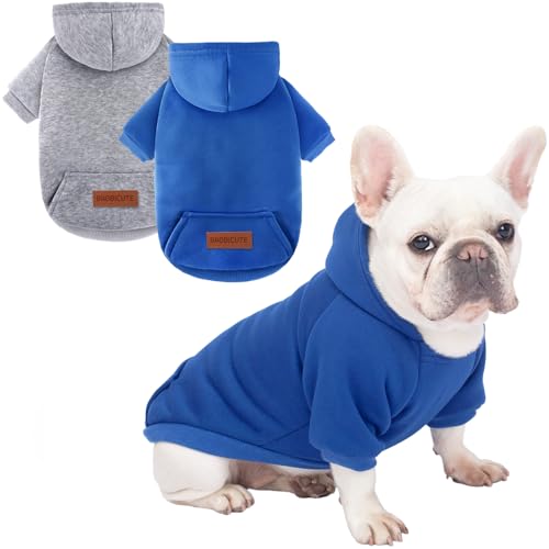 Image of 2 Pack Dog Hoodie Warm Hood Dog Sweater Cold Weather Small Dogs Sweatshirt Comfort Pet Clothes for Small Medium Dogs with Pockets Chihuahua Clothes for Male Female Girl Boy Sporty Daily Wear