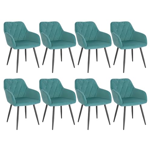 WOLTU Sillas de Comedor, Silla Reposabrazos, Silla Tapizada con Respaldos, Sillas Nordicas, Silla para Comedor, Salón, Dormitorio, Cocina, Pasillo, Turquesa, Terciopelo, Patas de Metal, BH352ts-8