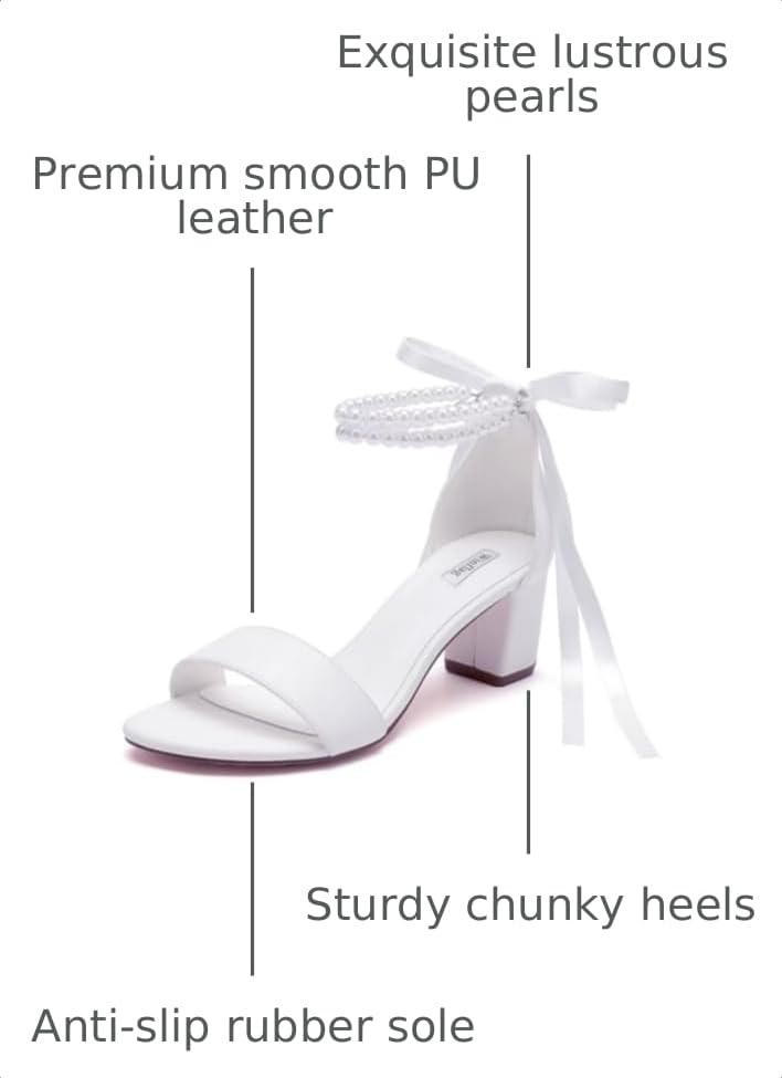 Image of Pearl Wedding Shoes Open Toe Block Heel Wedding Sandals Chunky Heel Bridal Shoes