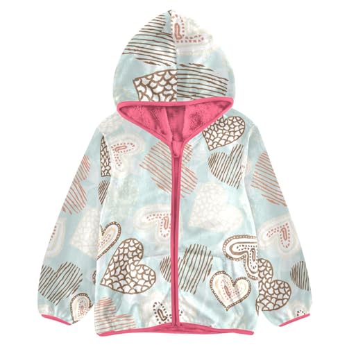 OTVEE Valentine Blue Brown Love Heart Kids Hoodie Jacket Fall Spring Full Zip Warm Outwear Coat