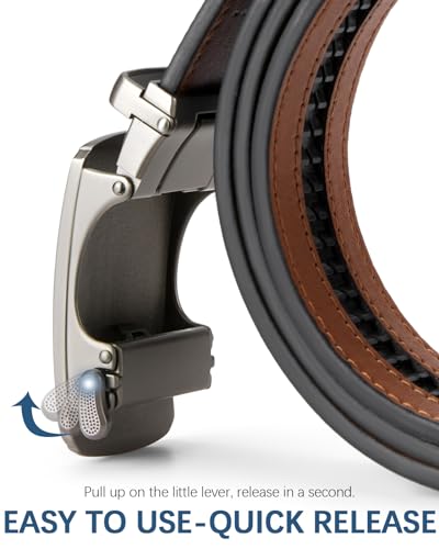 Image of BOSTANTEN Ratchet Belts for Men Leather Trim to Fit 1 3 /8 inch Gift Boxed | Micro-Adjustable Buckle, Tailored Size, Holeless, Versatile for Dress Casual, Effortless Style