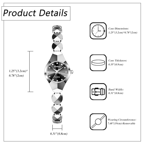 JewelryWe Zegarek damski mały zegarek ze stali nierdzewnej 30 m wodoszczelny analogowy zegarek kwarcowy damski wąska bransoletka ze stali nierdzewnej luksusowy ultracienki zegarek z fasetowanym szkłem