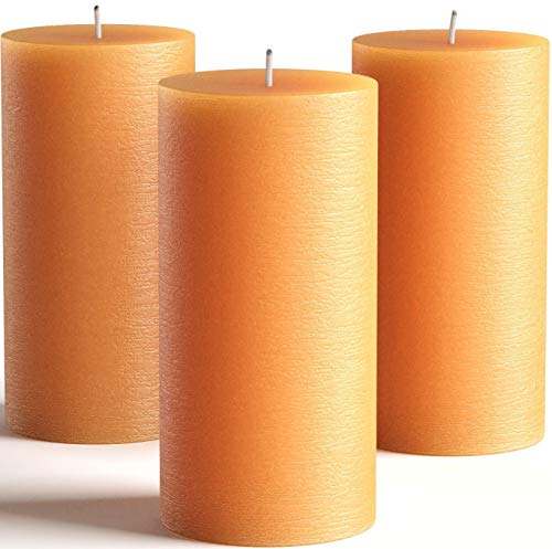 Set Of 3 Pillar Candles 3" X 6" Unscented Handpoured Weddings, Home Decoration, Restaurants, Spa, Church Smokeless Cotton Wick - Orange #TOP3