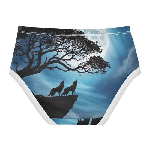Toddler Girls Underwear 2t Cotton Little Girl Panties Artistic Briefs Kids Undies Cool Wolves Tree Moon2
