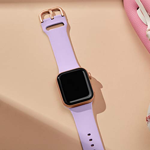Sport Band Compatible With Apple Watch Bands 41Mm 40Mm 38Mm, Soft Silicone Wristbands Replacement Strap With Classic Clasp For Iwatch Series Se 8 7 6 5 4 3 2 1 For Women Men, Lavender #TOP1