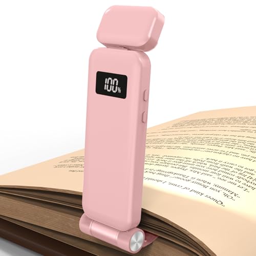 Image of KTEBO Rechargeable Book Light with Clip & Battery Indicator, 9 Luminescence Modes, USB-C Portable 1.6 oz Ultralight Lamp for Night Reading in Bed, Readers - Pink