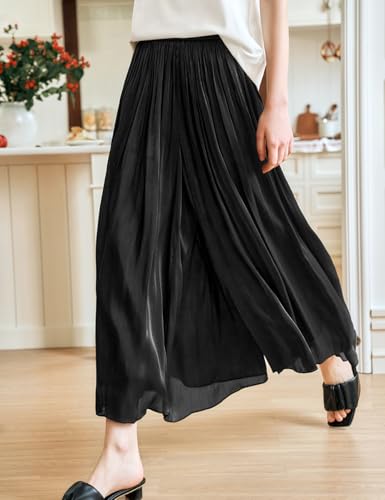 Women's High Waist Wide Leg Pants, Loose Lightweight Flowing Beach Palazzo Culottes2