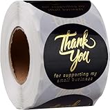 500 Thank You for Supporting My Small Business Stickers – 1.5 Inch Black and Gold Foil Round Labels – 4 Fonts – Waterproof Self-Adhesive Seals for Packaging, Envelopes, Boxes, Orders & Gift Bags